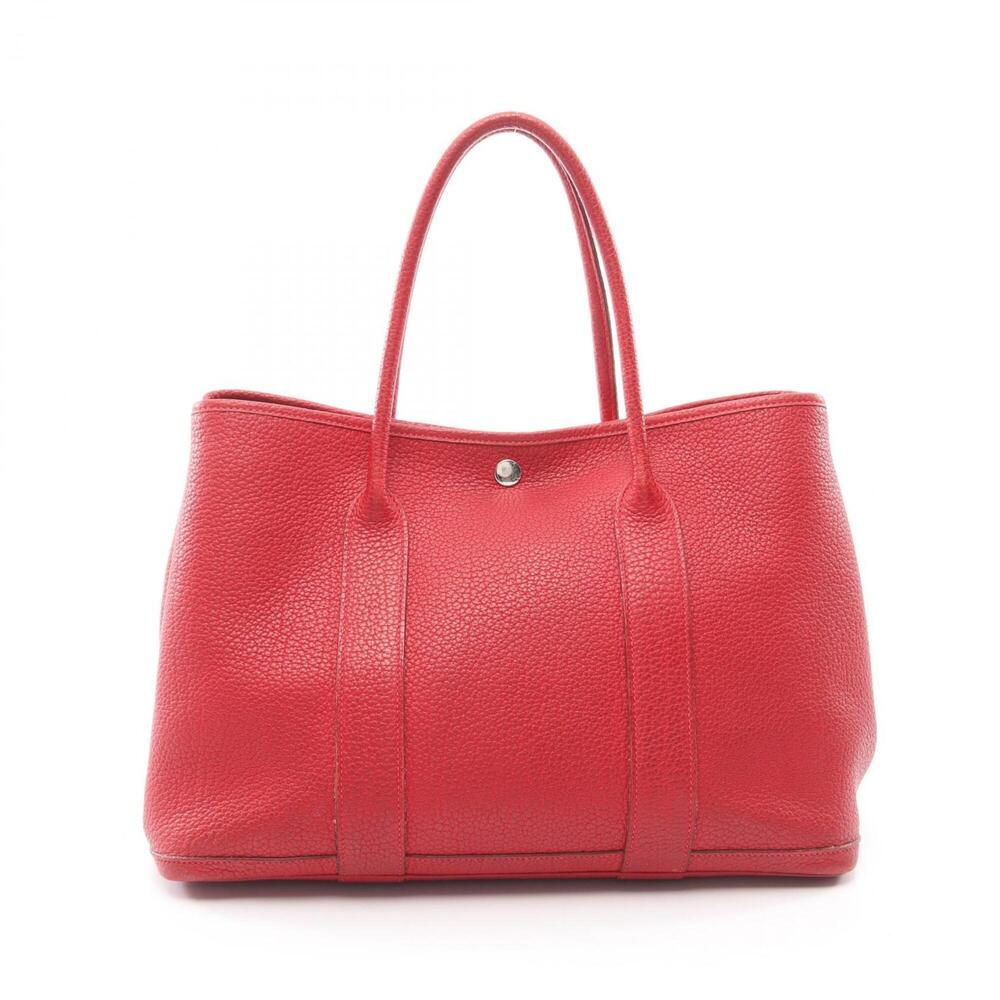 Hermes Garden Party PM Tote Bag Handbag Leather Negonda Red Women's
